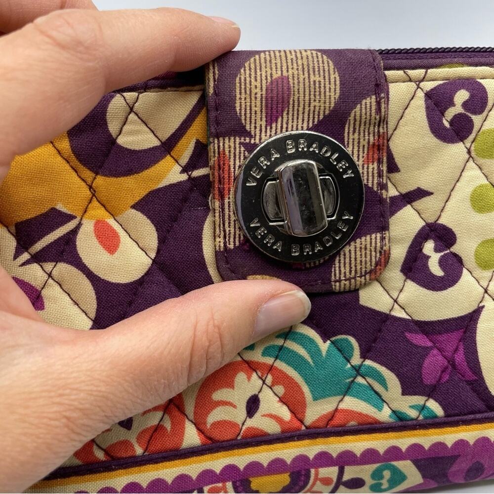 Vera Bradley Purple Floral Full Zip Wallet Accordion Paisley Fabric - Picture 5 of 9